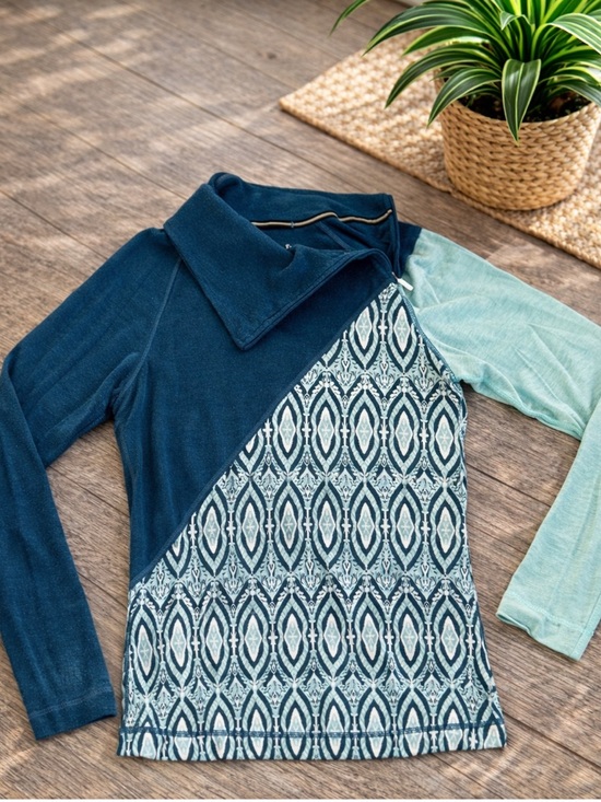 Smartwool Sweaters - Smartwool Merino 250 Woman’s Quarter Zip Turtleneck Sweater Geometric Teal Aqua